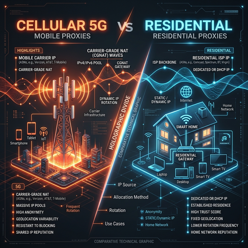 Mobile Proxies vs Residential Proxies: Key Technical Differences in 2026